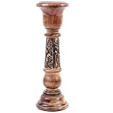 Outdoor Living : Wooden Candlestick with Carved Flower Design