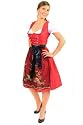 Trachten Dirndl aus Seide in sommerlichem Rot, mit schwarz-transparenter, blumenbestickter Sch&uuml;rze, optimale Formung des Oberk&ouml;rpers