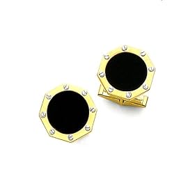 Solid 14k Gold Onyx Octagon Cufflinks w/ 14K White Gold Screws by 