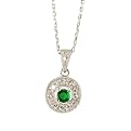 Sterling Silver Green Cubic Zirconia Round Pendant -16"&nbsp;