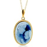 14K Yellow Gold Framed Agate Cameo Mother Holding Baby Pendant w/chain 18