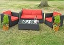 4 piece all weather rattan / wicker sofa set garden / conservatory furniture - Black / lime green cushions