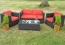 4 piece all weather rattan / wicker sofa set garden / conservatory furniture - Black / lime green cushions