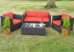 4 piece all weather rattan / wicker sofa set garden / conservatory furniture – Black / lime green cushions