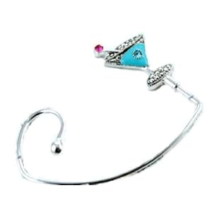 Fun Blue Enamel Martini Charm Purse Hook/Hanger Silver Tone with Pink Crystal Olive