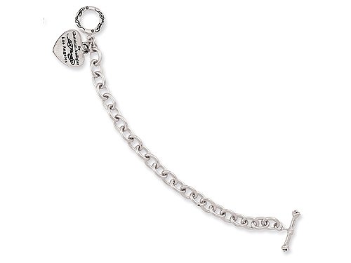 Stainless Steel Ed Hardy Pol Link w/Heart Charm Toggle Bracelet