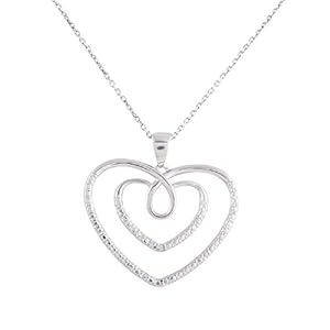 Sterling Silver Rhodium Plated Diamond Accent Double Heart Pendant Necklace, 18