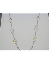 Italian Sterling Silver and Rose and Yellow Gold Plated Oval Necklace