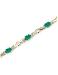 14K Yellow Gold Oval Emerald and Diamond Bracelet by Jewelry Mountain