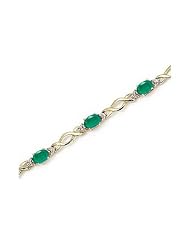 14K Yellow Gold Oval Emerald and Diamond Bracelet