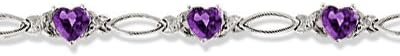 Heart Shaped Amethyst and Diamond Link Bracelet 14k White Gold (3.00ctw)