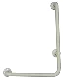 三栄水栓 補助手すり L型ニギリバー(右用)ステンレス製 樹脂被覆 パイプ径34mm 縦700mm×横500mm パールホワイト