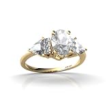 14K Yellow Gold Genuine Oval White Topaz and Diamond 3-Stone Ring