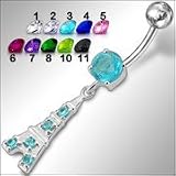 Fancy Jeweled "Eiffel Tower" Dangling Belly Ring Body Jewelry