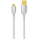 Anker 10ft / 3m Nylon Braided Tangle-Free Micro USB Cable with Gold-Plated Connectors for Android, Samsung, LG, HTC, Nexus, Sony and More (silver)