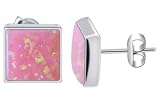 8 MM x 8 MM Square Created Pink Opal Sterling Silver Stud Earrings