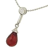Ladies Garnet Briolette Pendant with Bezel Set Diamond Accent on Beaded Chain Diamond .03cttw