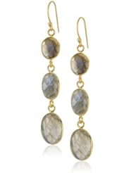 Faceted 3 Bezel Bead with Gold over Silver Ear Wire Drop Earrings