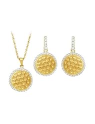 Cubic Zirconia and Sterling Silver Yellow Gold Plated Necklace with Pair Push Back Earrings Set