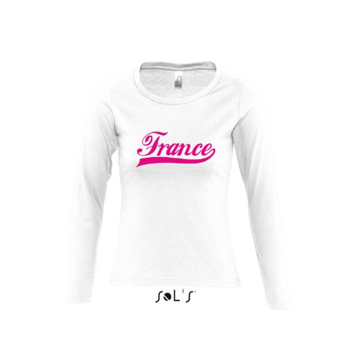 Frankreich Oldschool France LÄNDERSHIRT EM / WM FAN Trikot – Damen Langarm Longsleeve T-Shirt S-XL , White – pink , L