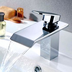 3 Year Warranty Single Handle Chrome Waterfall LED Bathroom Sink Faucet Free Shipping