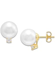 South Sea White Pearl Earrings with Diamonds in 14K Yellow Gold (10-11mm)