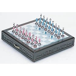 Pewter Wooden Chess Set (Glass) (2 1 8H x 10 5 8W x 10 5 8D) by