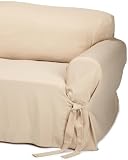 TexStyle Peachskin Tie 1-Piece Box Cushion Sofa Slipcover - Natural