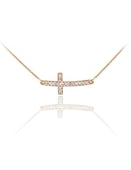 14k Rose Gold Sideways Diamond Cute Curved Cross Necklace