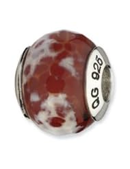 Silver, Red Cracked Agate with Shell Stone Charm for 3mm Bracelets
