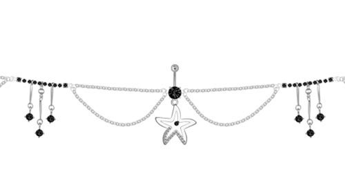 Belly Ring with Dangling Starfish Design and Belly Chain, Danglers with Cz Jewels
