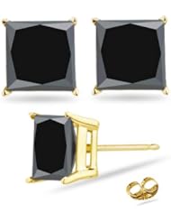 1/3 (0.30-0.35) Cts of 2.50-3.00 mm AAA Princess Black Diamond Stud Earrings in 18K Yellow Gold-Screw Backs