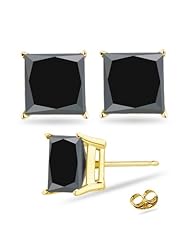 1/3 (0.30-0.35) Cts of 2.50-3.00 mm AA Princess Black Diamond Stud Earrings in 14K Yellow Gold-Screw Backs