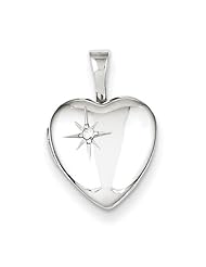 Sterling Silver & Diamond Polished 12mm Heart Locket
