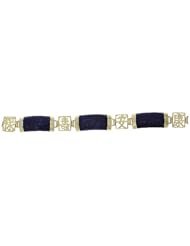 7" 14K Yellow Gold Genuine Lapis Lazuli Rectangular Curved Lucky Bracelet