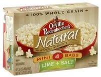 Orville Redenbacher's Gourmet(R) Popping Corn, Natural, Lime+Salt Mini Bags, 4-count box, 6.21oz