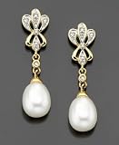 14k Gold Cultured Freshwater Pearl & Diamond Accent Drop Earrings