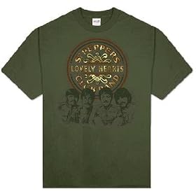 Beatles T-shirt Sgt Pepper Army Green tee gold logo