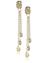 14k Italian Yellow Gold Hand Diamond Cut Station Dangling Three Strand Earrings