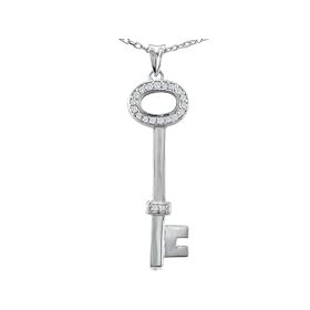 Diamond key Pendant Crafted in Sterling Silver (18" chain .10cttw.)