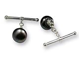 Genuine Black Cultured Freshwater Pearl Sterling Silver Cufflinks