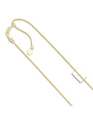 14k Yellow Gold 1 mm (3/64 Inch) Adjustable Wheat Chain 22" w/ Lobster Claw Clasp
