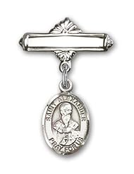 Sterling Silver Baby Badge with St. Alexander Sauli Charm and Polished Badge Pin