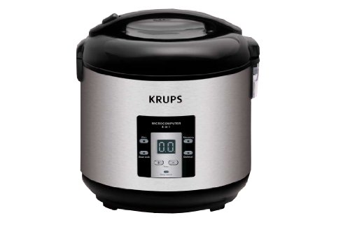 KRUPS RK7009 4-in-1 Slow Cooker, 5-Cup Rice Cooker, Steamer and Oatmeal Cooker, Stainless Steel and Black