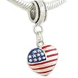 925 Enamel AMERICAN FLAG HEART Dangle European Charm Bead