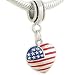 925 Enamel AMERICAN FLAG HEART Dangle European Charm Bead