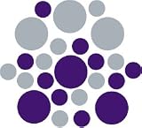 Set of 30 - Purple / Metallic Silver Circles Polka Dots Vinyl Wall Graphic Decals Stickers