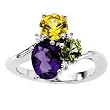 14K White Gold Multi Gemstones and Diamond Ring