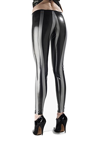 Howriis Women's Black Latex Pants with Wide Appliqued Stripes and Form-fitting Silhouette (X-Large, Black)