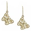 14KT Gold Butterfly Dangle Earrings Filigree Accents